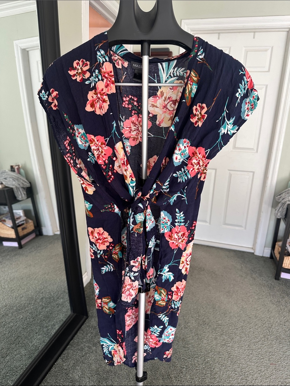 Floral Tie-Front too in Navy with Pink Bloom